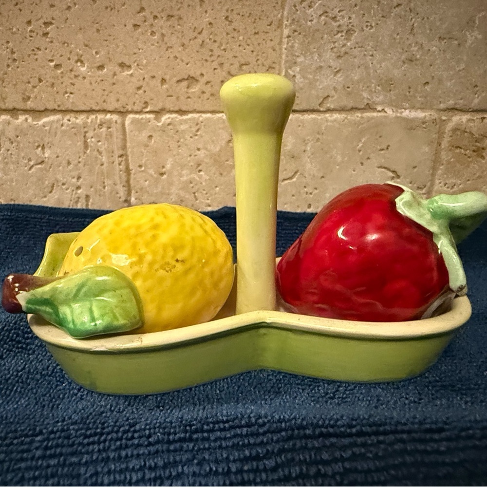 Vintage RARE SMI Salt and Pepper Shakers with Caddy.